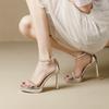 New summer high heels with rhinestones sexy versatile 11cm thin heel waterproof table sandals women