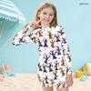 Girls High Neck Long Sleeve Front Zip Cartoon Printed Boyshort One Piece Swimsuit