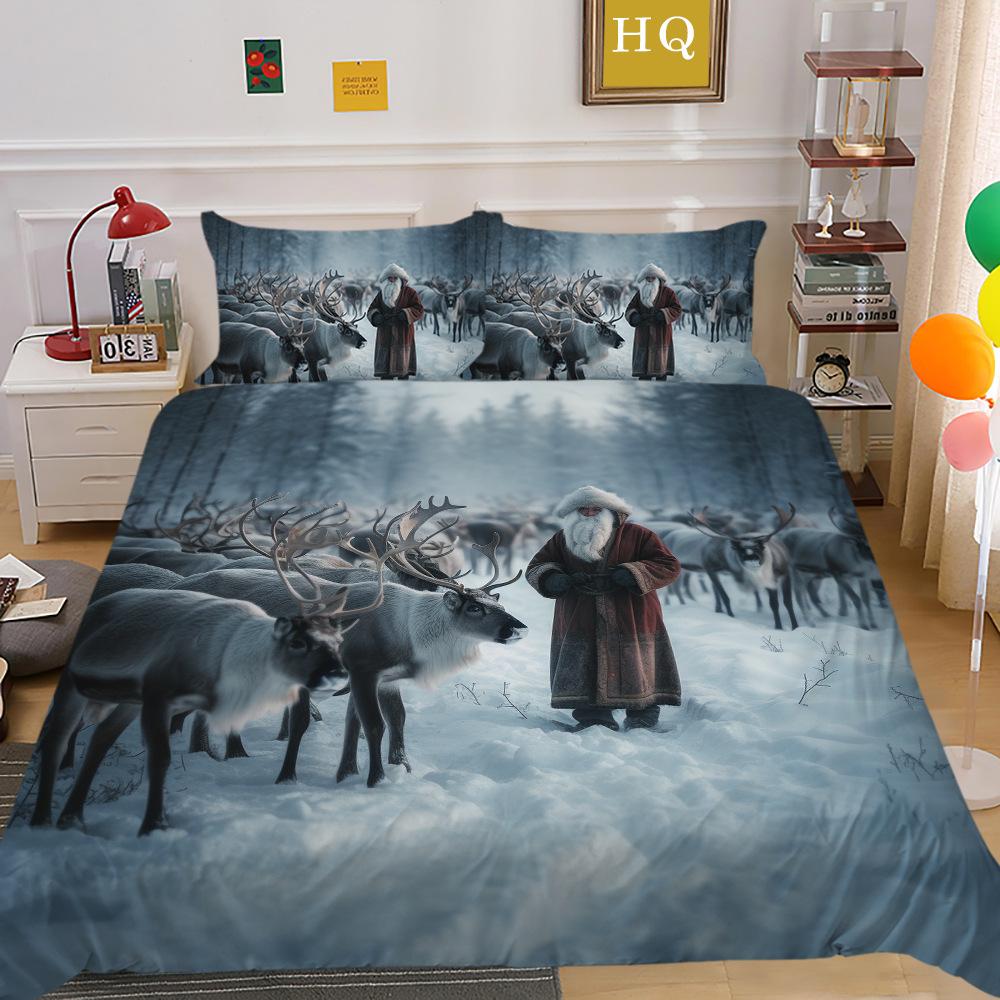 Christmas Printing 3D Printing Polyester Pillowcase Quilt Cover Two Or Three-Piece Set