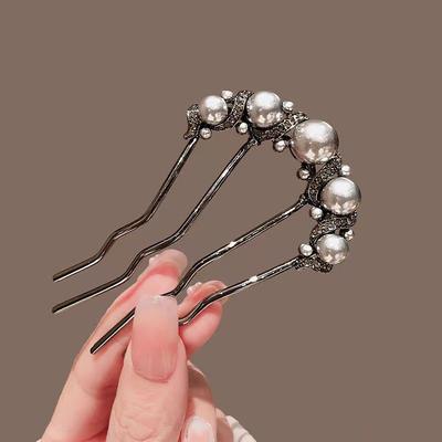 Haargabel für Frauen Dekorative Haarnadel mit Perlenverzierungen Metall-Haaraccessoires zum Stylen und Befestigen der Haare