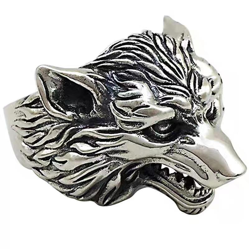Trendy Cool Wolf Head Ring for Men and Women, Retro Exaggerated Dark Hip-hop Open Ring