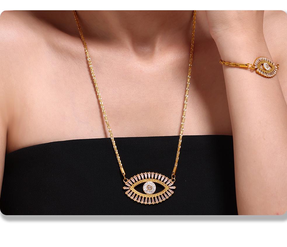 Devil's Eye Zircon Jewelry Set: Micro-Paved Titanium Steel Necklace, Bracelet & Earrings