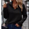 Dames sweatshirt met opstaande kraag, halve rits, lange mouwen, losse pasvorm, casual, ribgebreide pullover