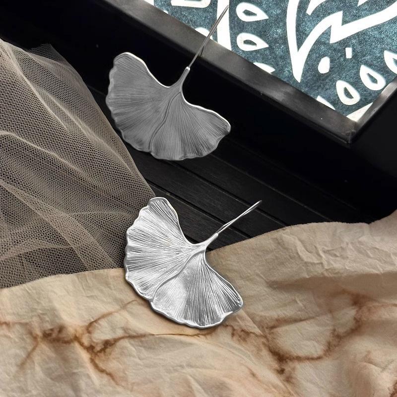 Ginkgo Leaf Texture Pendant Earrings: Bold European & American Fashion Statement for Women