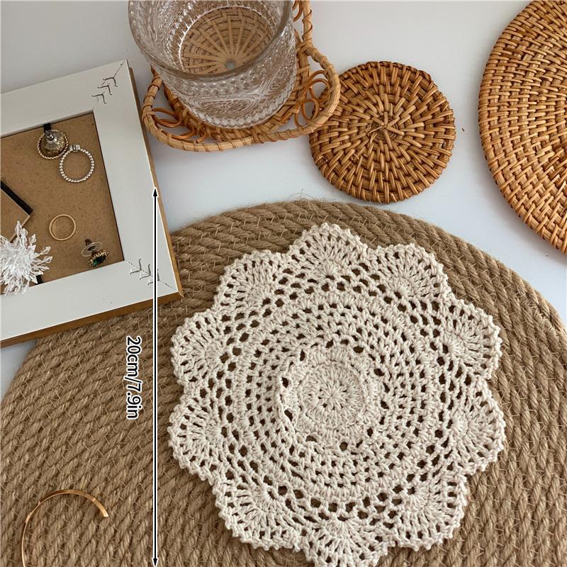Round Lace Coaster Handmade Hearted Shaped Lace Coasters INS Woven Embroidery Floral Cup Pads Desktop Decorative Placemat