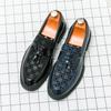 Fashion Leather Laofers Men's British Style Check Print Leather Shoes Slip-on Flat Shoes Office Shoes Party Driving Peas Shoes