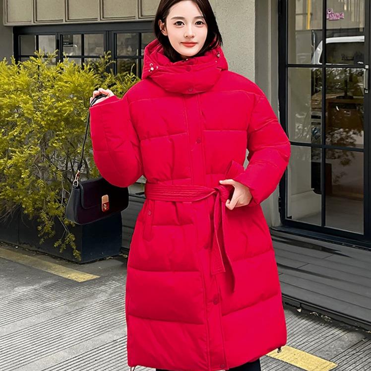 Dopamine cotton-padded clothes women's winter loose casual hooded long over the knee waist warm thick cotton-padded jacket tide