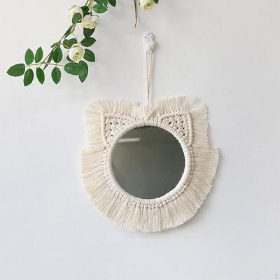 Macrame Hanging Wall Mirror Decor, Decorative Mirror, Cosmetic for Entryways