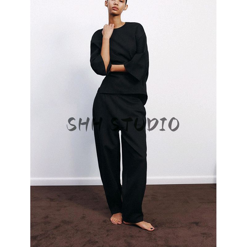 Spring and Summer New Women's Clothing Double-Sided Cloth Cocoon Shaped round Neck T-shirt 3641310 Loose Casual Trousers 3641311