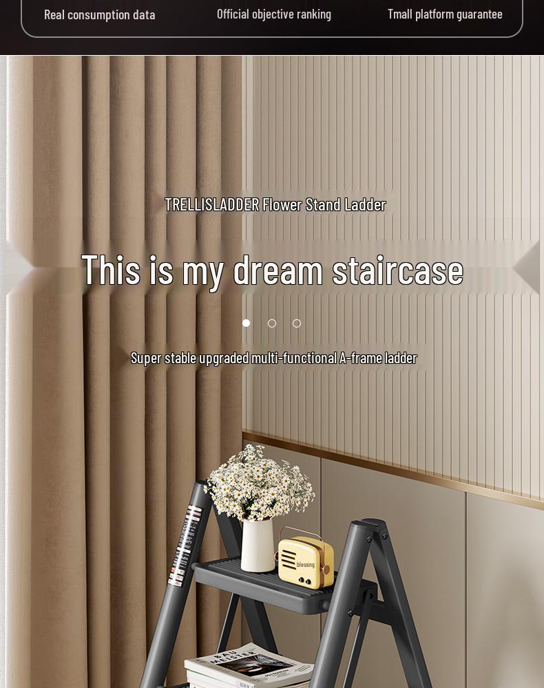 Multifunctional Folding A-Frame Telescopic Ladder: Indoor Thickened 3 or 4-Step Climbing Ladder