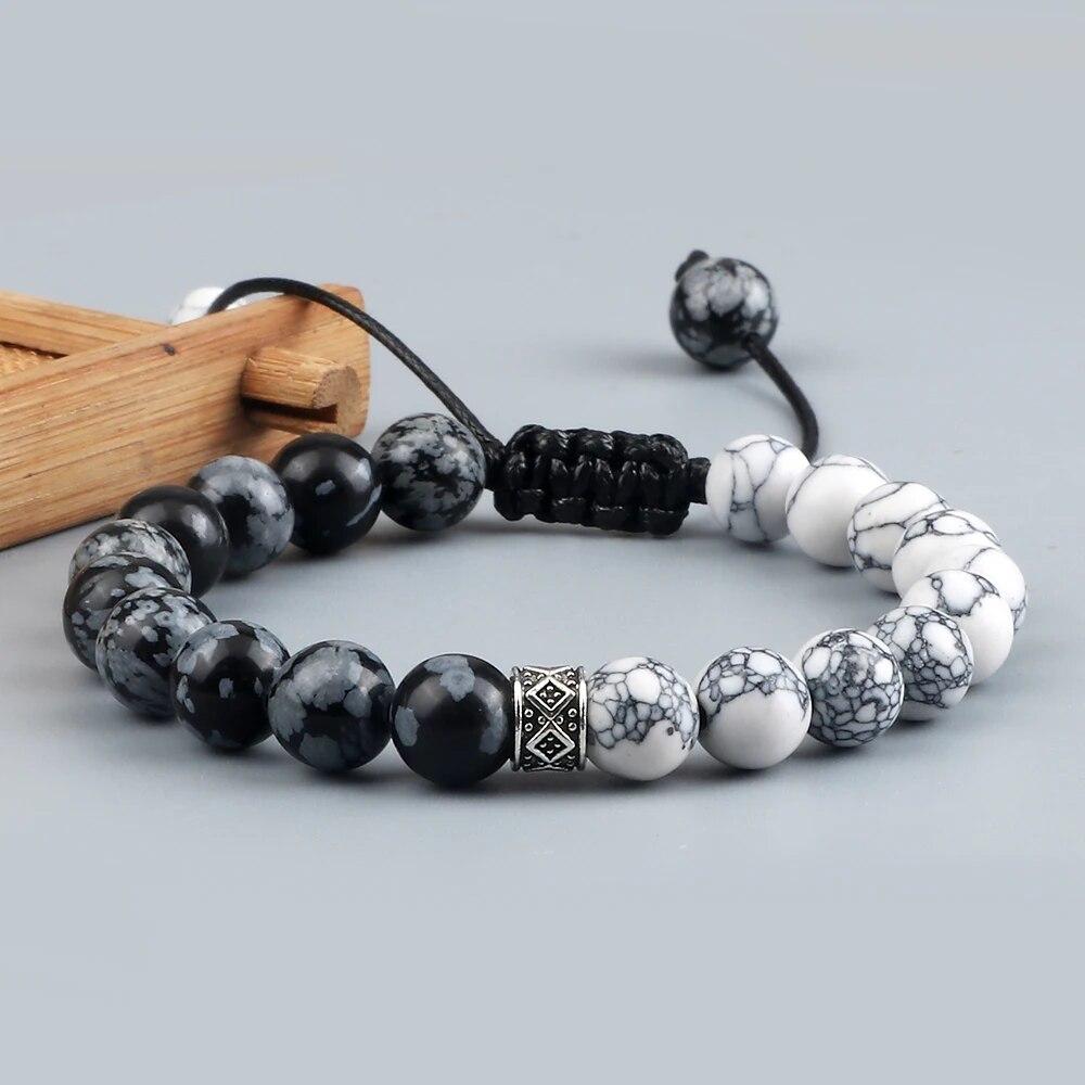Trendy White Men Beads Bracelet Handmade Natural Tiger Eye Lava Stone Onyx Strand Adjustable Bracelets Women Yoga Energy Jewelry