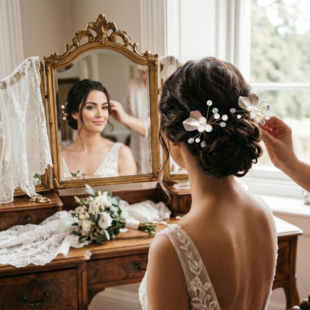 Bridal Hair Accessories Set Gold-Leaf Design for Wedding Dress Decoration