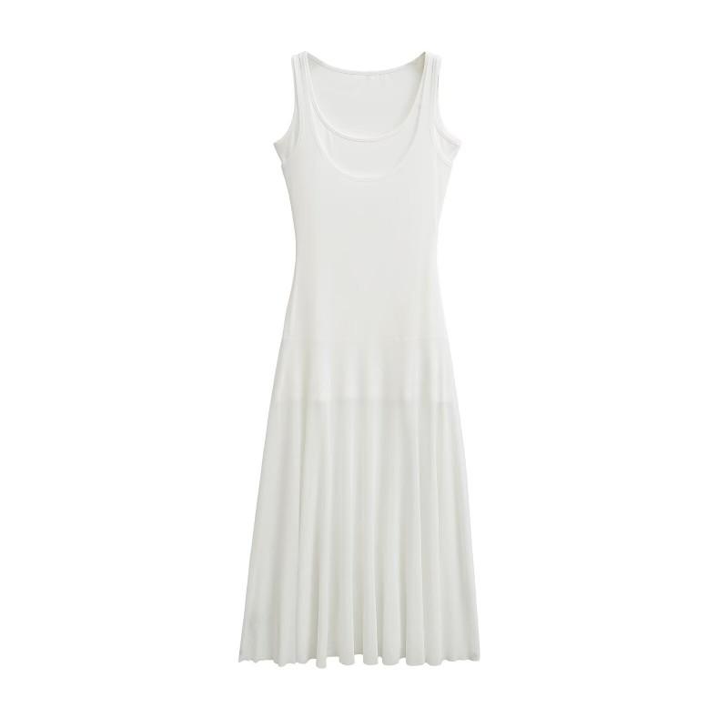 Womens Fashion Sleeveless Dress U-Neck Solid Color Slim Fit Mid-Length Vest