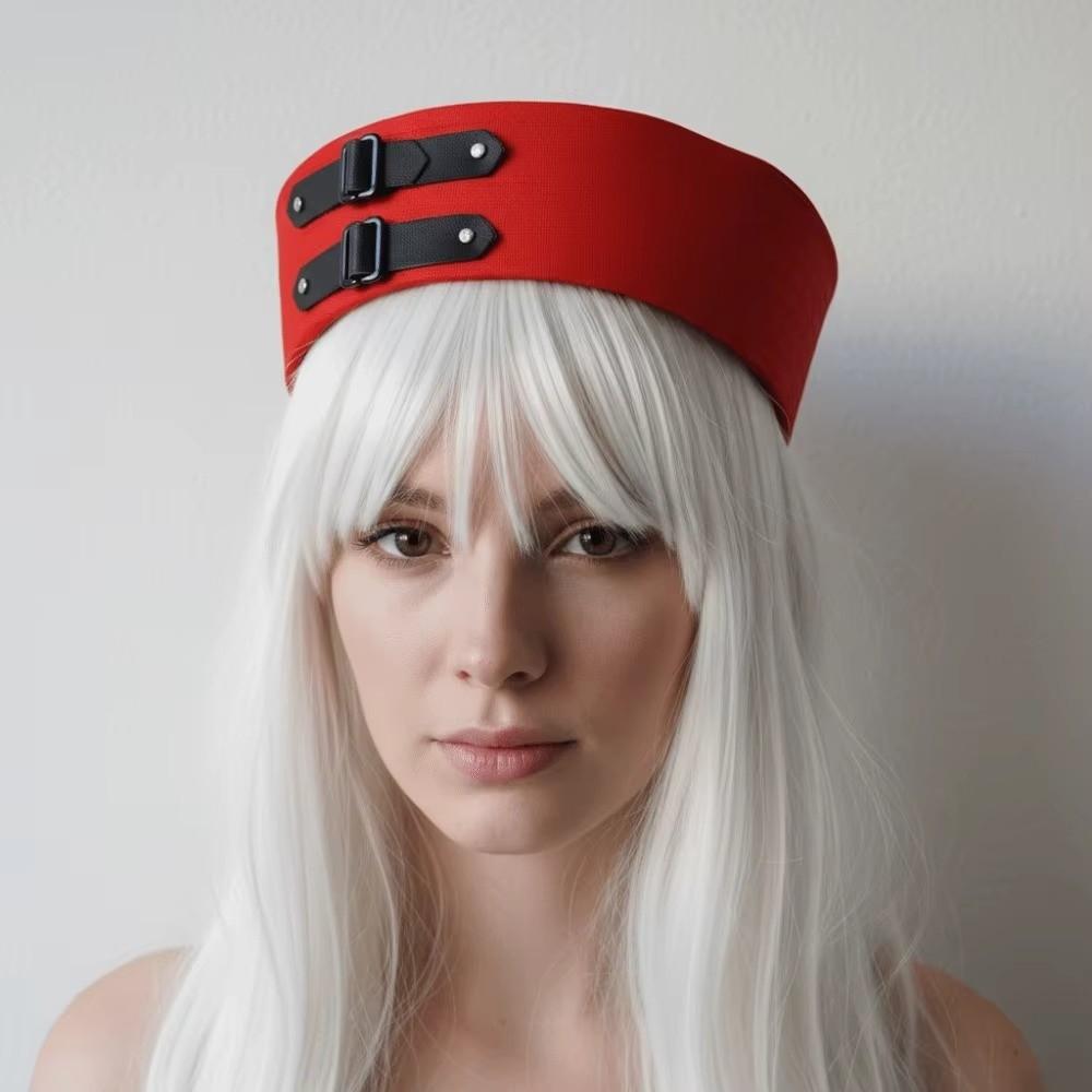 Unisex Y2K Black Leather Buckle Sailor Hat Chain Versatile Vintage Beret Gift Pu Cosplay Sailor Hat Seaside Pos