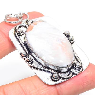 Natural Scolecite Gemstone Handmade 925 Sterling Silver Pendant 2.44" a0E90