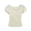 Summer New Spice Girl Style Solid Color Dark V-neck Slim-fitting Cross-elastic Short Slim Short-sleeved Bottoming Shirt T-shirt