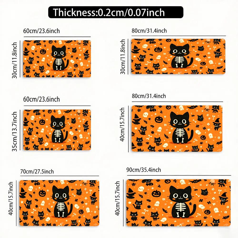 Halloween Skeleton Cat TCG Playmat Mouse Pad Playmat 24"X14" MTG TCG Office Desk Mat for Work Game PC Laptop Rug Carpet MousePad