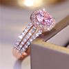 Luxury Female Small Pink Round Zircon Stone Engagement Ring Trendy Rose Gold Color Bride Wedding  Gift For Women