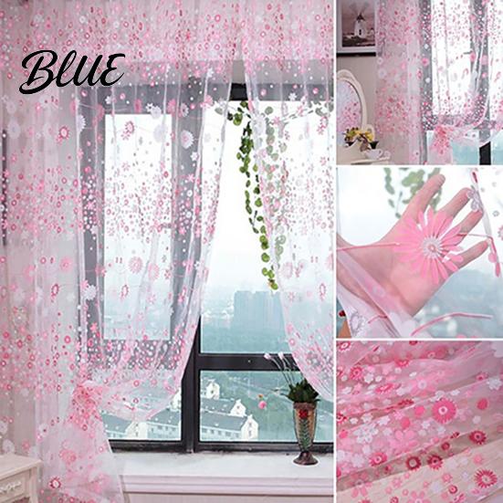 Voile Curtain Window for Home Decor Balcony Pattern Room Translucent Floral Valance Pastoral Office Cafe
