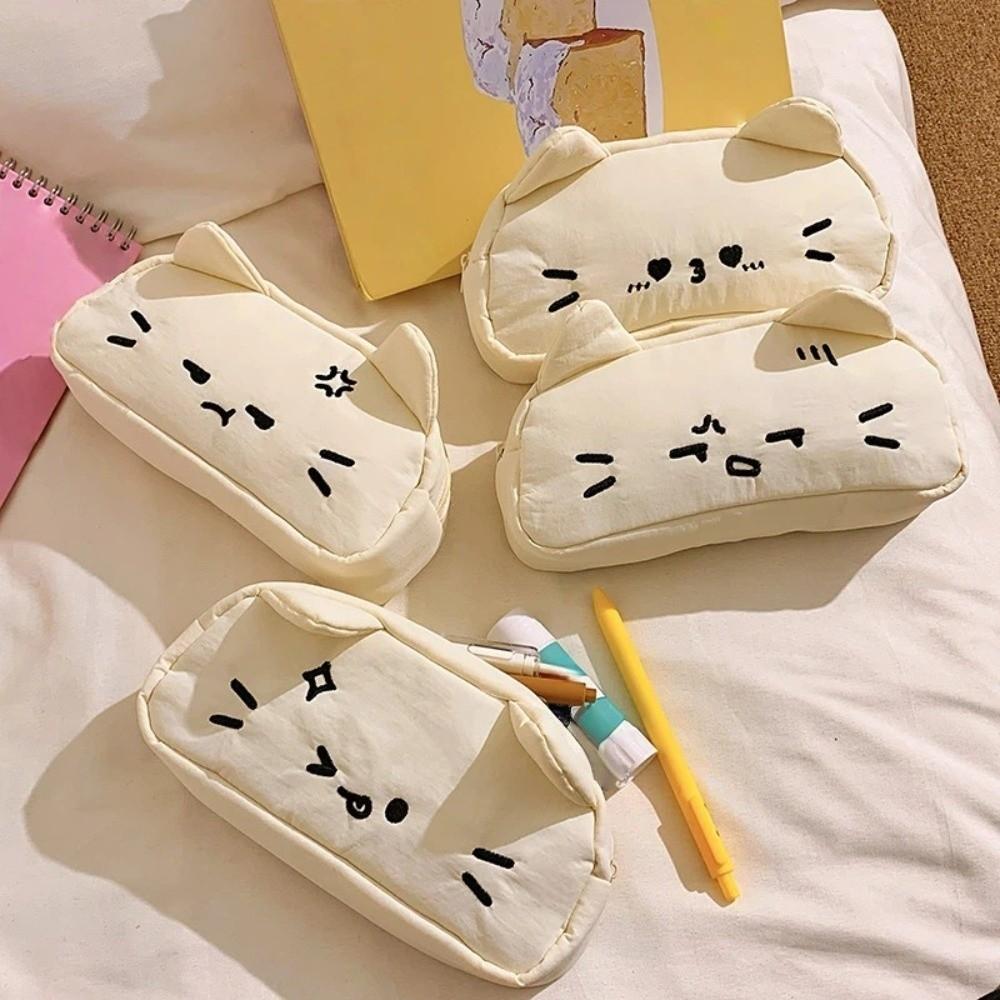 Funny Embroidered Cat Pencil Case Cartoon Kitty Stationer Bag Stationery Storage Bag Student Use