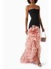 Elegant Strapless Lace Summer Dress with Ruffle and Split