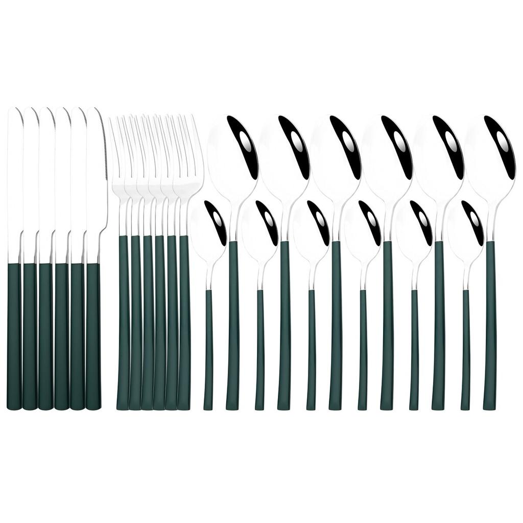 6People Stainless Steel Cutlery Set Knife Fork Tea Spoon Dinner Tableware Black Dinnerware Party Kitchen Flatware Silverware Set