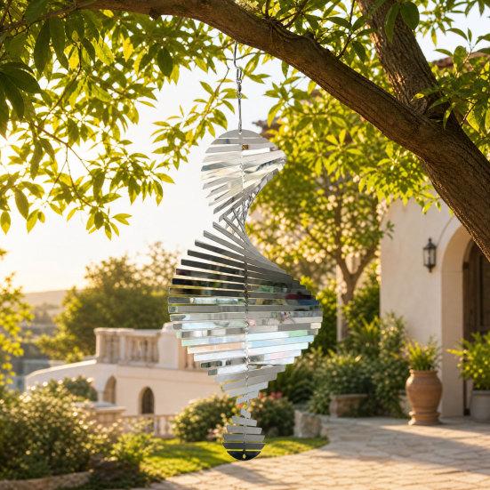 Yousheng Edelstahl Spiral-Windspiel, Hängendes reflektierendes Windspiel mit Haken, 3D-Windspiel für Innen Außen Garten Hof