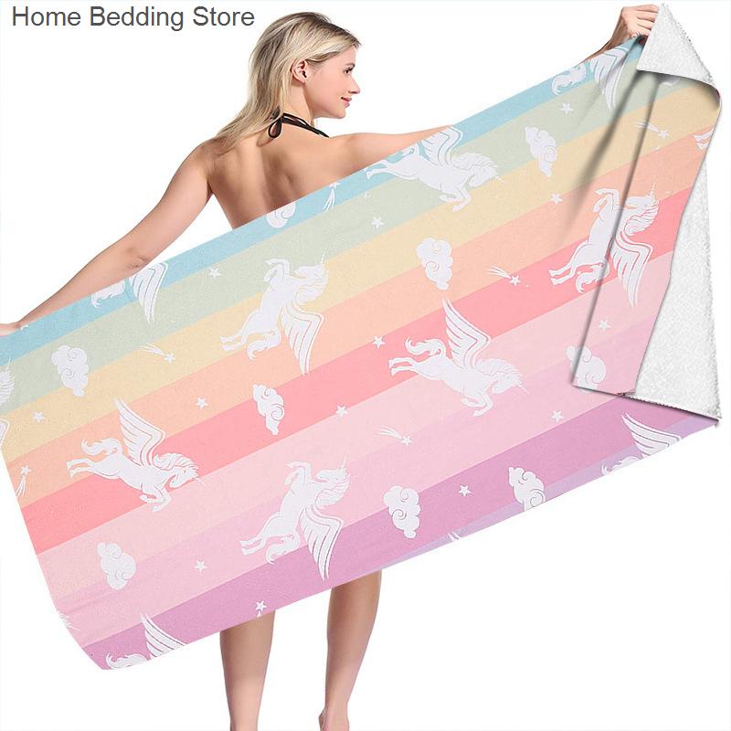 Rainbow Unicorn Beach Towel Soft Microfiber Bath Towel For Boys Kids Girls Quick Dry 50x100cm Sunscreen Travel Camping Blanket