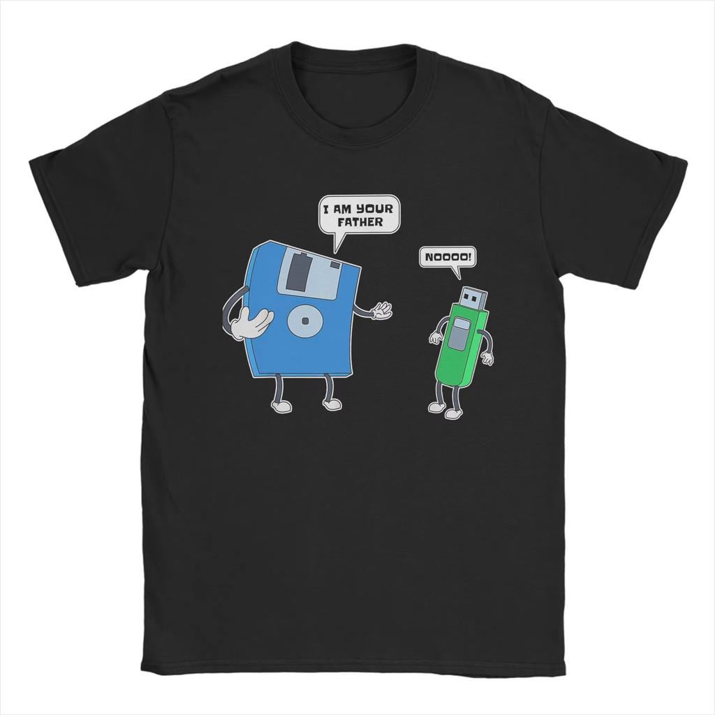 Letní pánské počítačové tričko s potiskem diskety pro otce a syna, 100% bavlna, ležérní, outdoorové, měkké, s krátkým rukávem