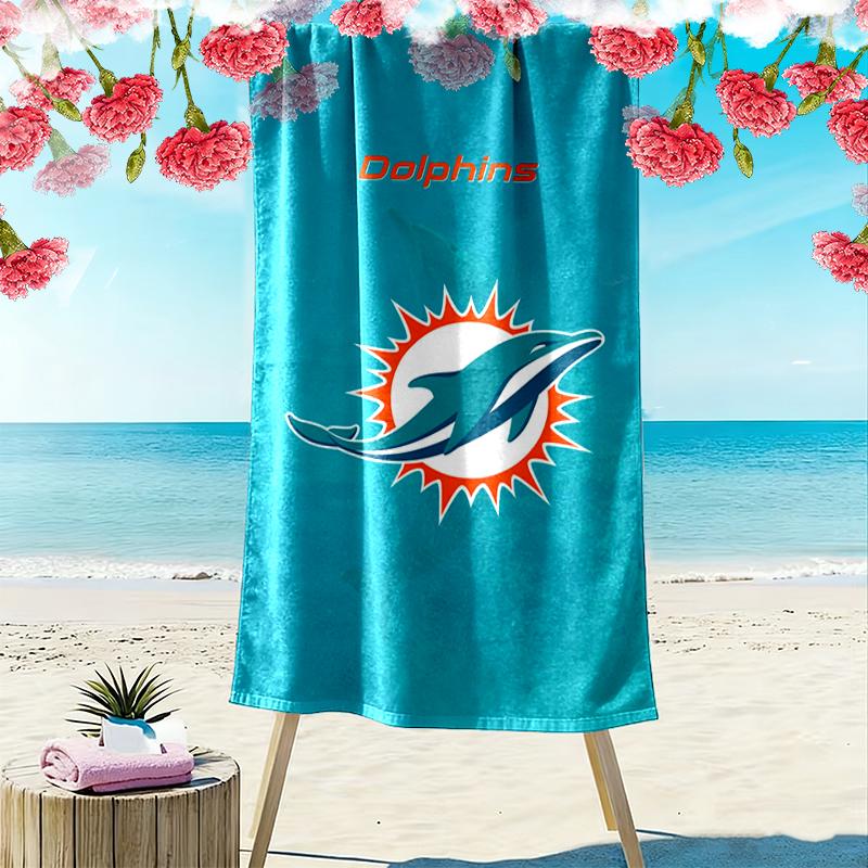 Miami Dolphins Print Beach Towel, Large Soft Quick Dry Towel for Beach Camping Swimming