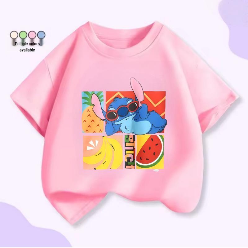 Stitch Cartoon Kids Cotton T-Shirt T2026 - Short Sleeve 150 cm