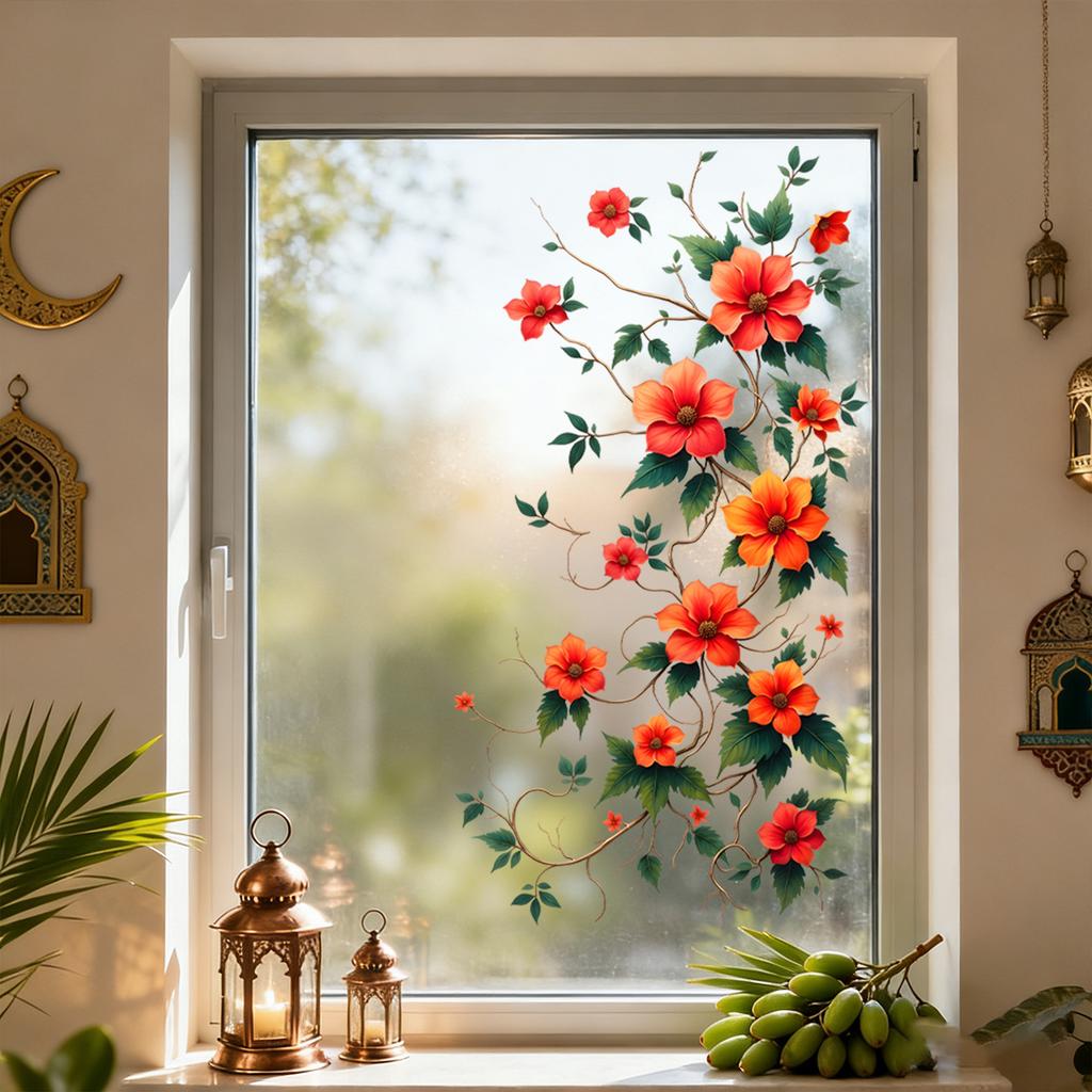 Rote Blume-förmige Glasaufkleberfolie zur Dekoration von Schlafzimmer-, Wohnzimmer- und Balkon-Glasfenstern