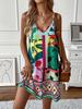 Available 2026 Summer Women's Sexy Sleeveless V-Neck Print Spaghetti Strap Short Dress