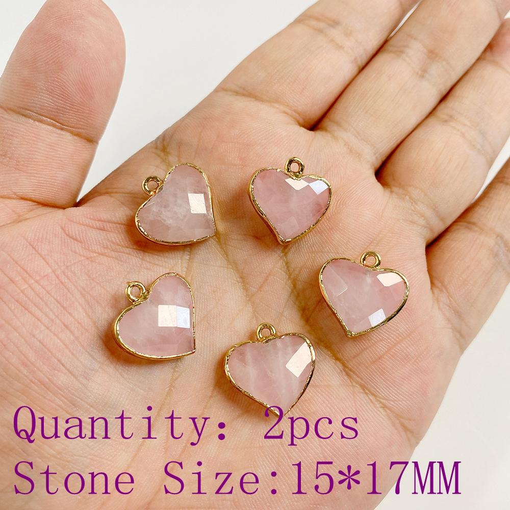2pcs Natural Rose Pink Crystal Quartz Stone Pendant Conector Charm For Handmade Women Necklace Bracelet Earring Jewelry Making