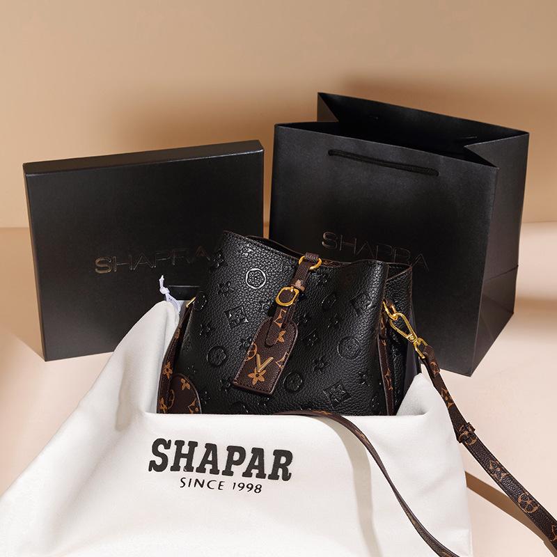 "Celebrity Fashion Embossed Crossbody Bucket Bag - Large Capacity, Retro Classic Print Handbag"