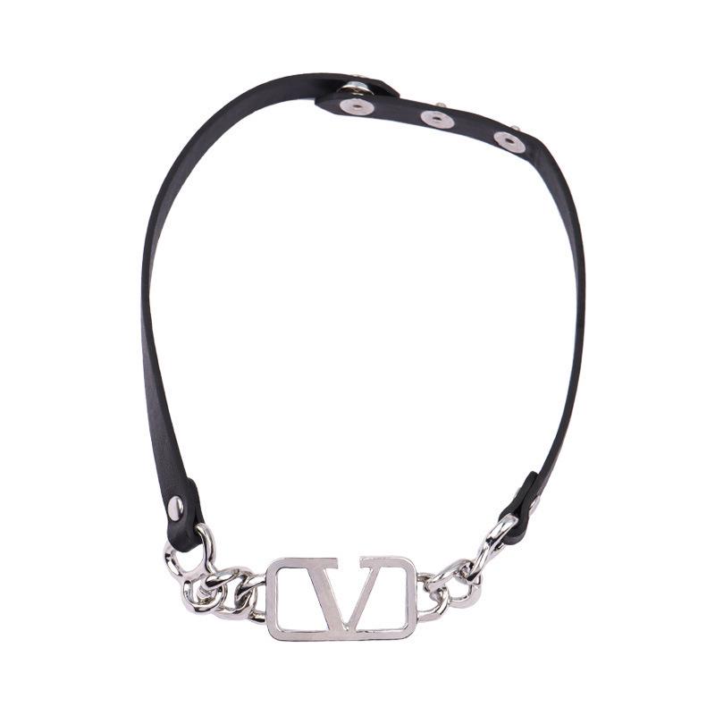 Trending Women's Leather Choker Necklace with Letter Stitching - Light Luxury & Cool Style Clavicle Chain Hot Girl Accessory.