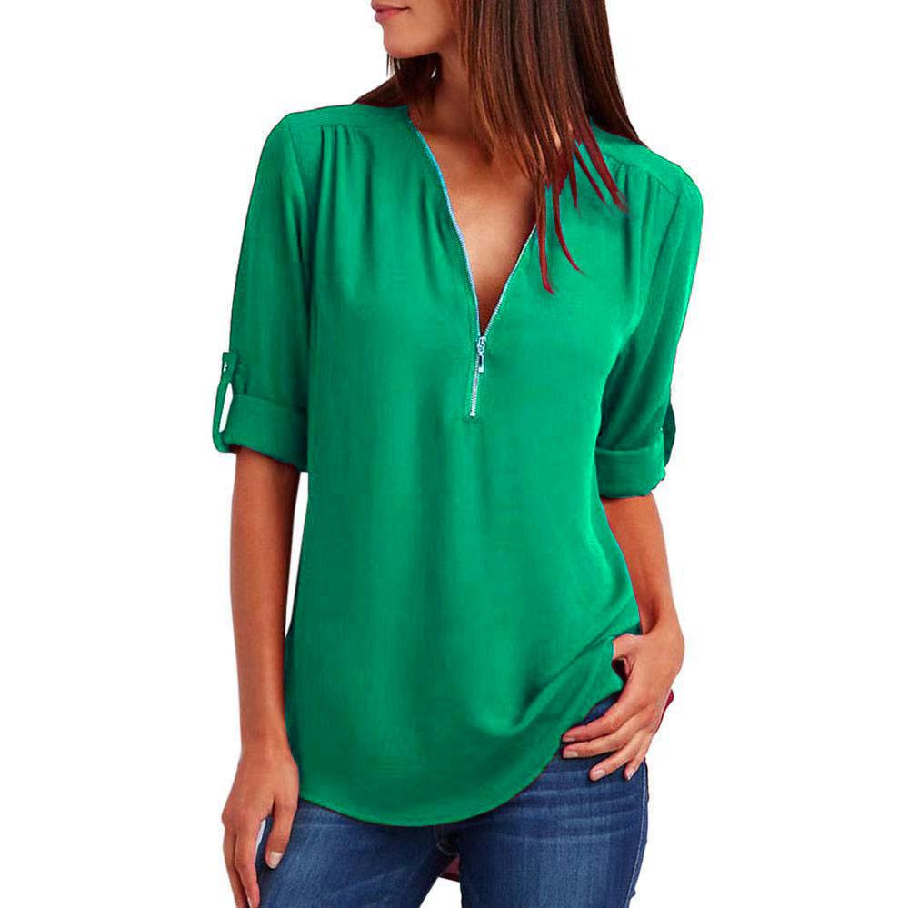 V-neck Shirt Plus Size Women's Clothing Long Sleeve Zipper Bottoming Shirt