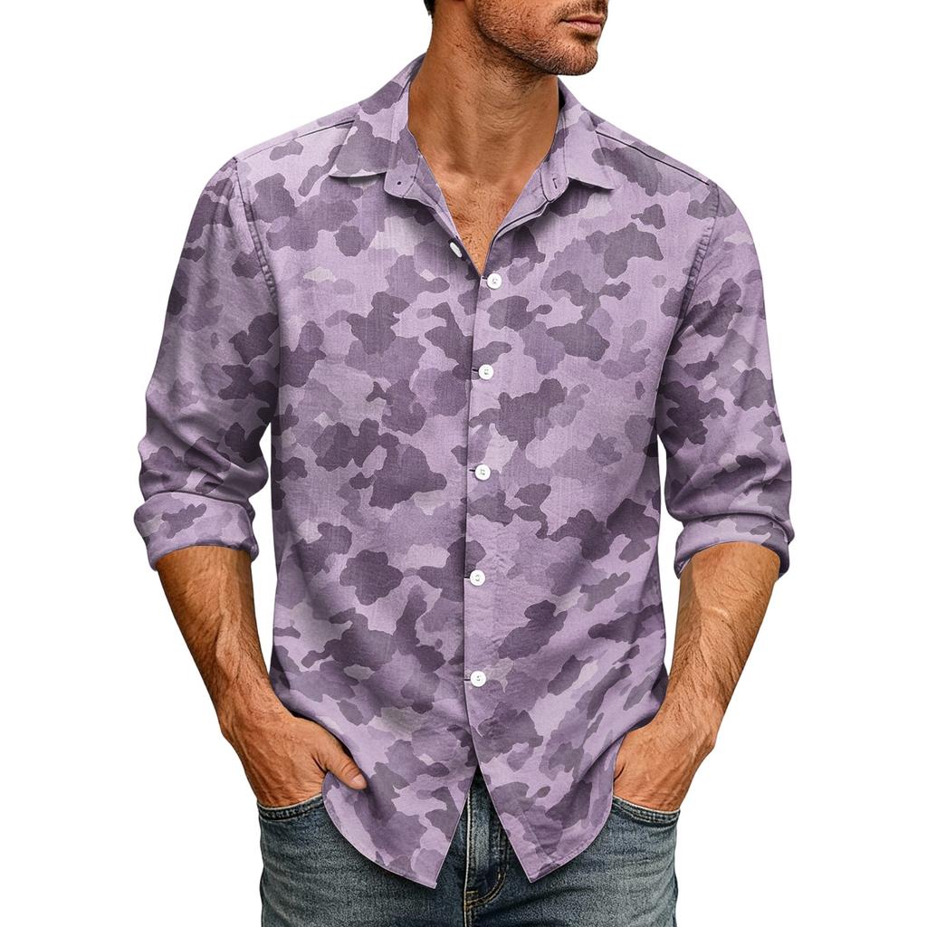 Men's Loose Fit Long Sleeve Shirt Casual Button Down Shirt with Classic Collar for Outdoor Daily Wear Breathable Fabric Suitable for Spring Autumn
