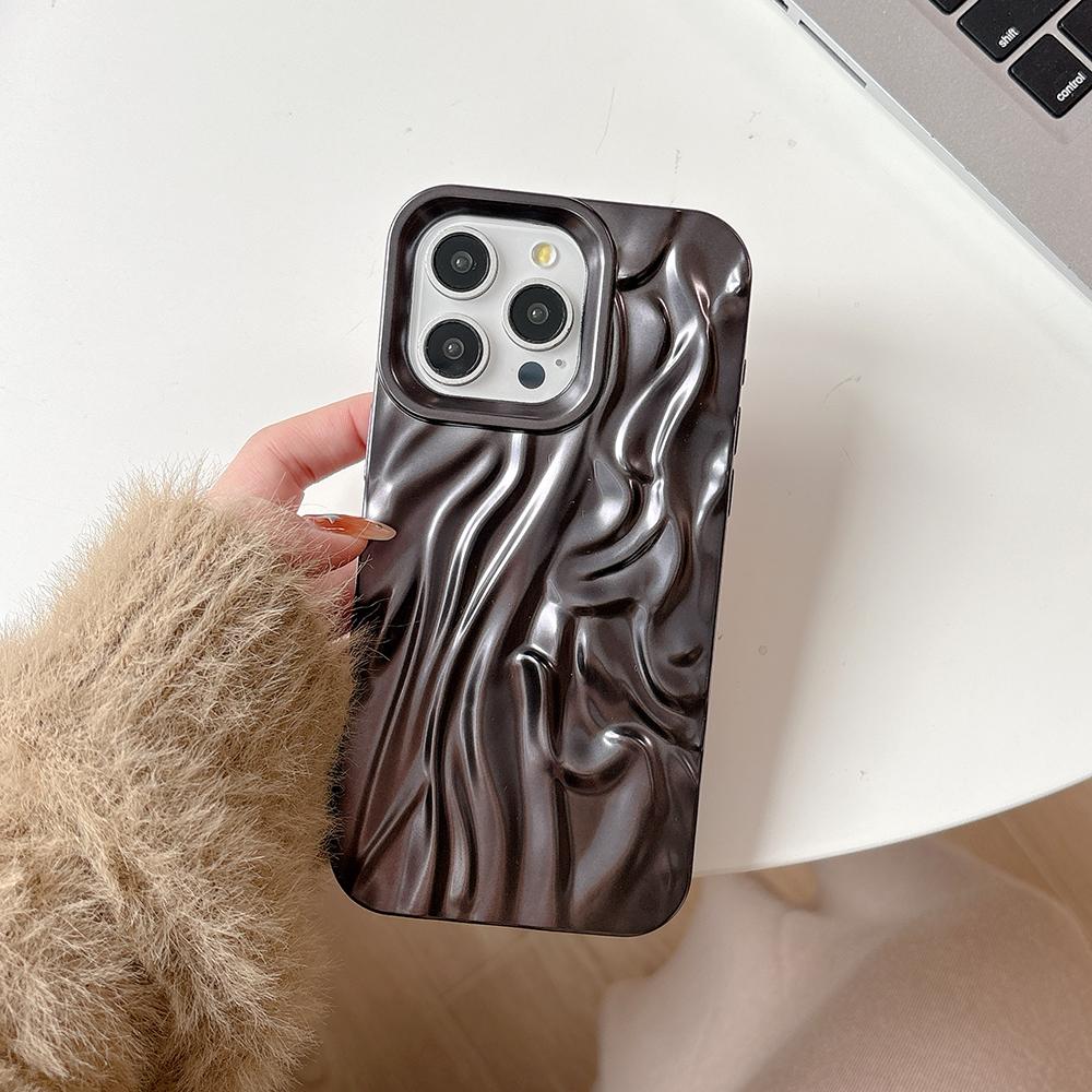 Gold 3D Water Ripple Phone Case For iPhone 17 16 15 14 13 12 11 Pro Max Electroplated Shockproof Silicone Cover