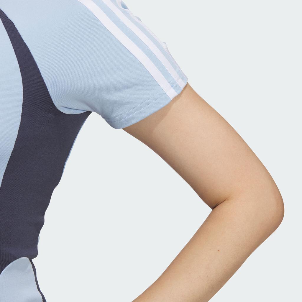 Adidas Originals Jersey Short Sleeve Dress Striped Color Block Athletic Slim Fit Knit Women Dresses Bright-Blue Midnight-Gray JD1136