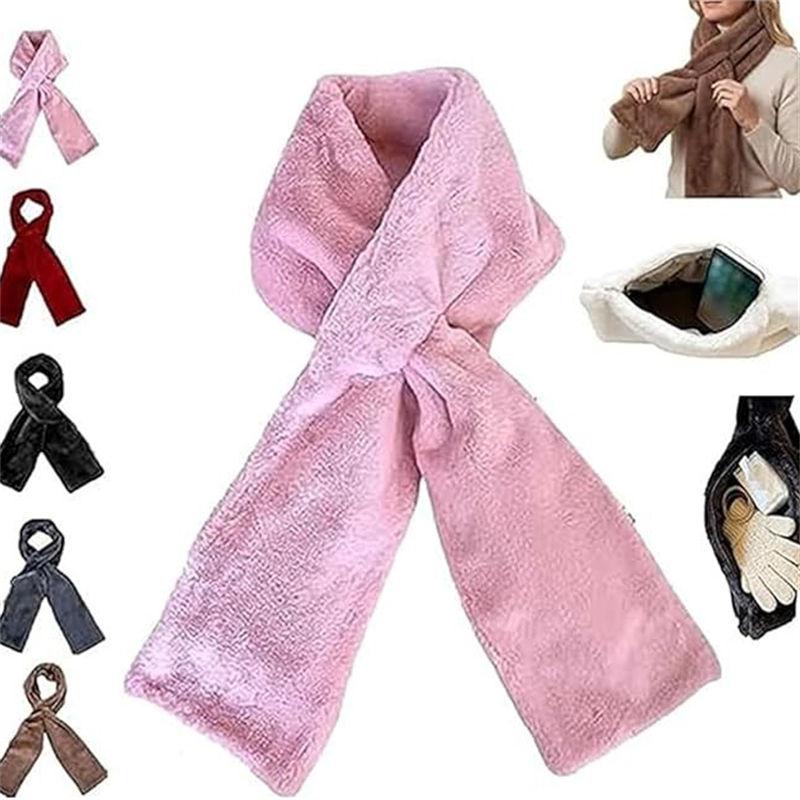 Pull Through Zipper Pocket Neckwear Faux-Fur Scarf Women