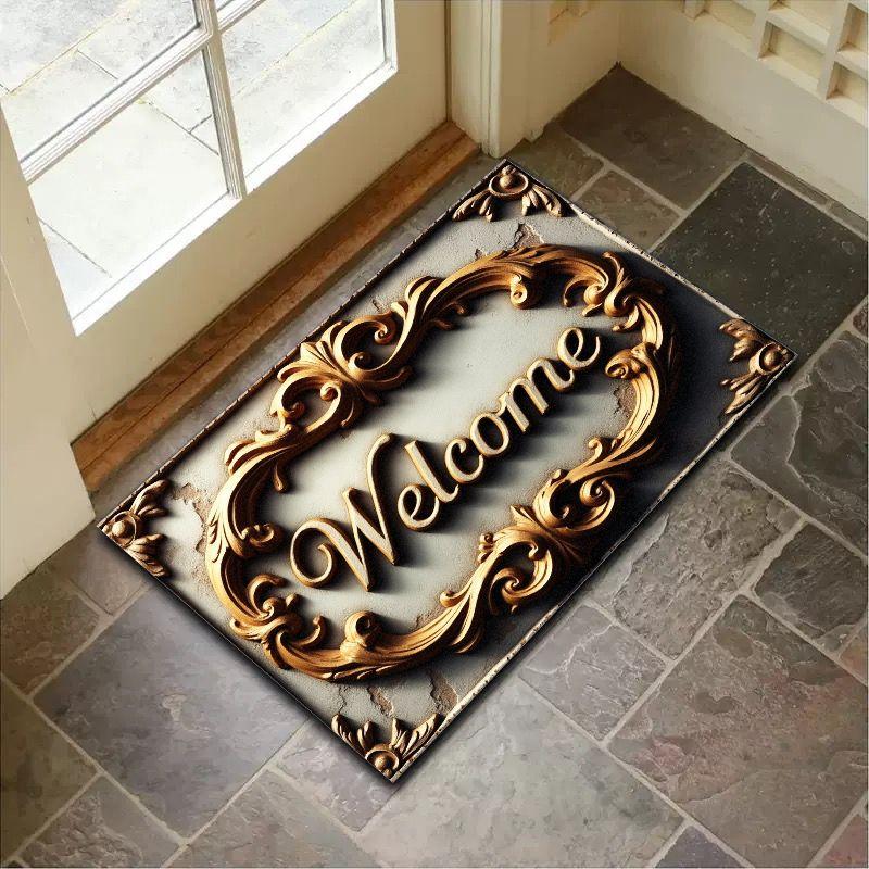 American Retro Welcome To The Entrance Door Carpet, Home Decoration, Bathroom Foyer Anti-Slip And Absorbent Carpet