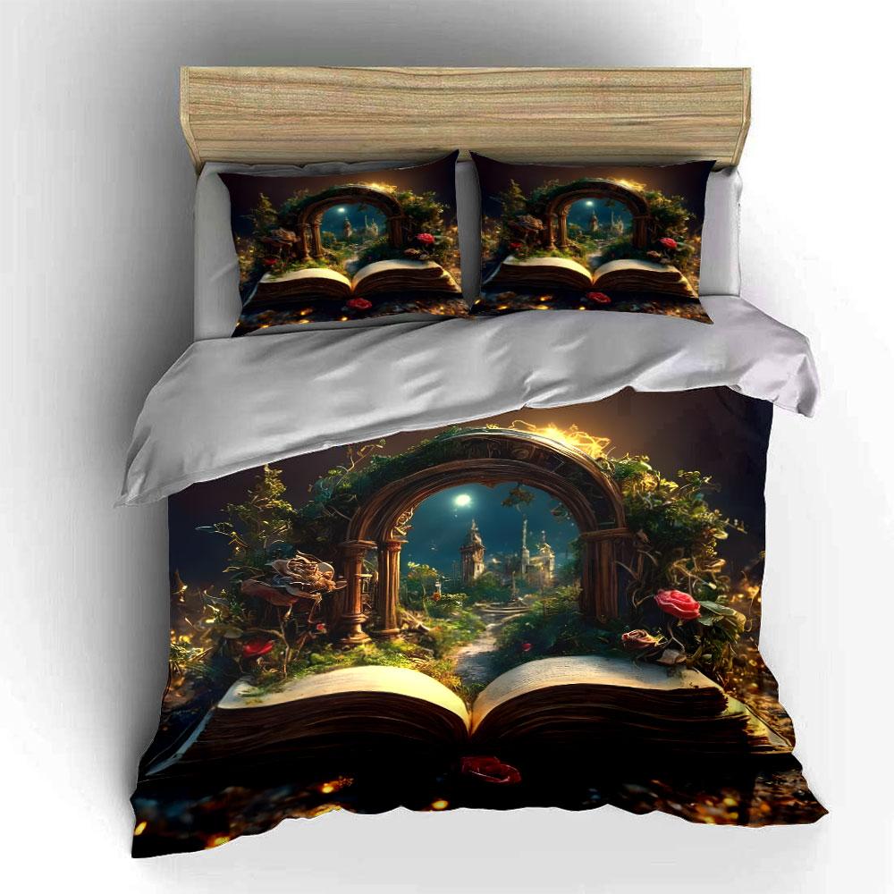 Fantasy Book Decor Set - Home Soft Skin-Friendly Bedding Set Includes 1 Duvet Cover And 2 Pillowcase, Gift