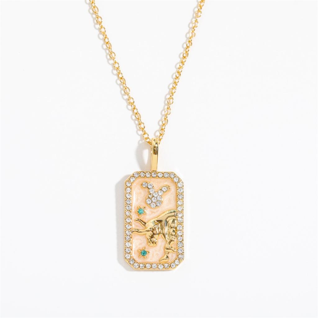 Twelve Constellation Pendant Necklace with Zircon, Gold Plated Clavicle Chain, Retro Jewelry Gift for Women