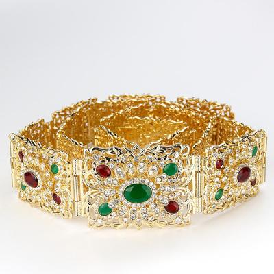 Zlatý čtvercový křišťálový pásek pro ženy Květinový svatební řetízkový řetízek na tělo