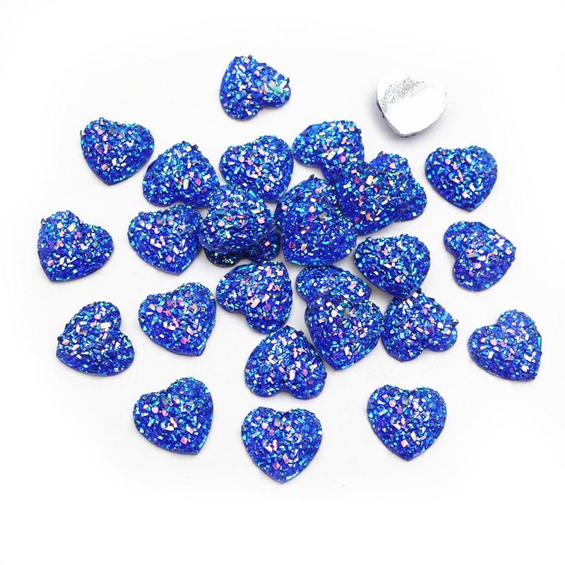 Fashion 40pcs 12mm Flat Back Heart Resin Cabochons Multi Colors Druzy Natural Stone Convex DIY Jewelry Making Accessories