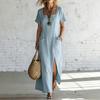 Summer New Style Solid-color Loose V-neck Short-sleeved Dress for Women, Irregular-length Dress