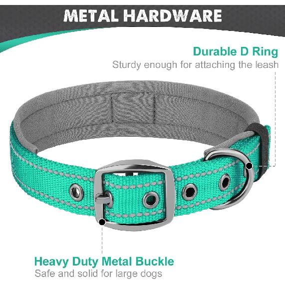 Padded Dog Collars for Small Medium Large Dogs Soft Reflective Wide Pet Collars Adjustable Heavy Duty Nylon Neoprene Dog Collar