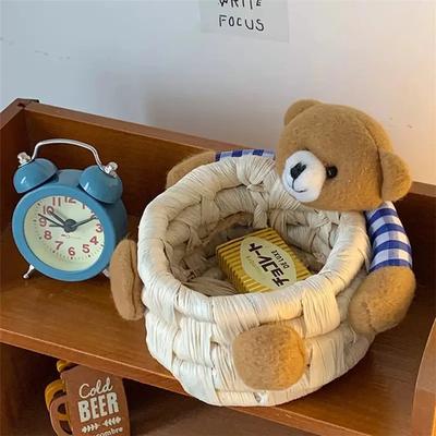 Kreativer Aufbewahrungskorb Handgefertigter Umweltfreundlicher Aufbewahrungskorb aus Maisblättern Cartoon Bär Umarmung Schreibtisch Kleinkram Aufbewahrungskorb