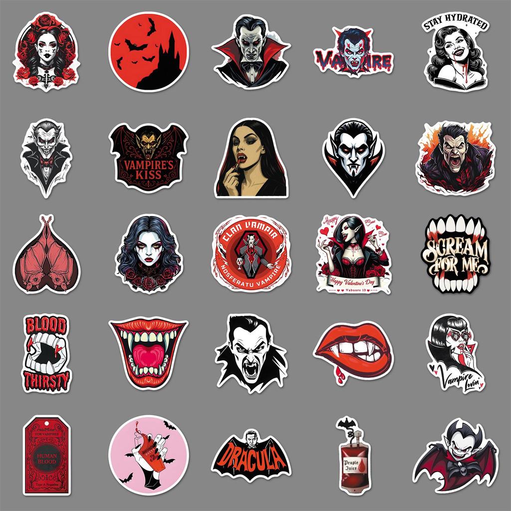 50 PZ Adesivi Retro Horror Vampiri – Decalcomanie Creative Impermeabili per Halloween per Valigia & Laptop